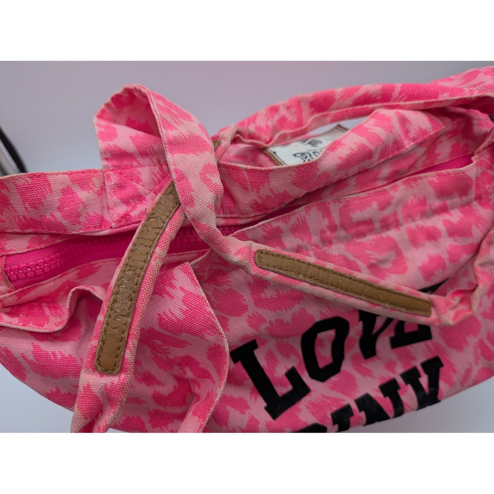 Victoria's Secret PINK Canvas Tote Bag Pink Leopard Print Graphic Zip Top - Picture 8 of 10